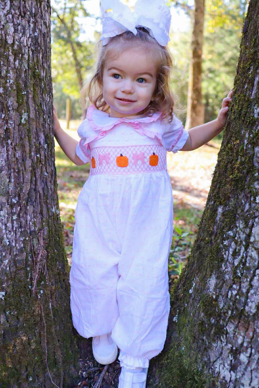 RTS - Swiss Dot Pumpkins - Allison’s Smocked Romper