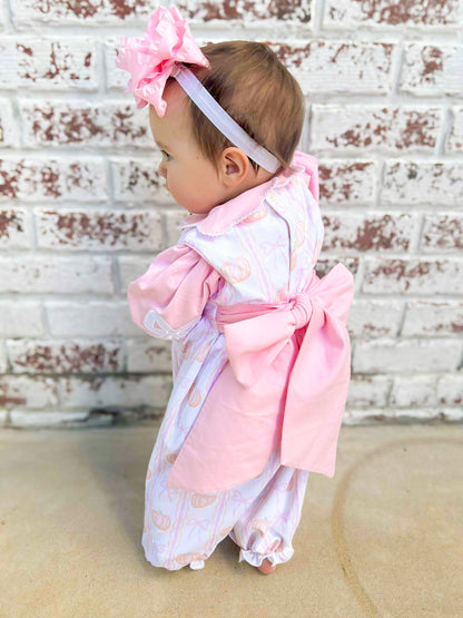 RTS - Grand Millennial Pumpkins and Bows - Wendy’s Bow Back Romper Set
