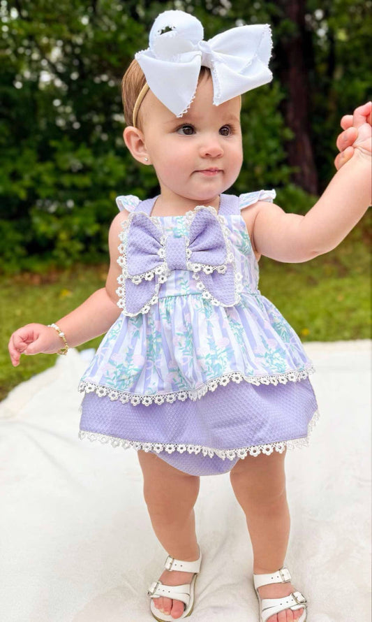 Periwinkle Petals and Stripes - Myra Lou’s Bow Diaper Bubble