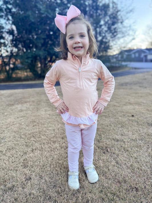Piper Prep and Play - Coral Ruffled Quarter-Zip Set