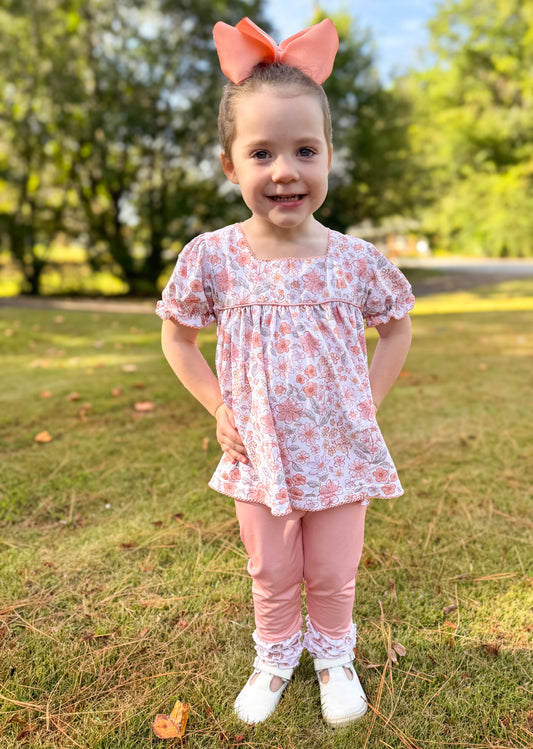 RTS - Muted Fall Floral - Penni’s Bow Back Tunic and Legging Set