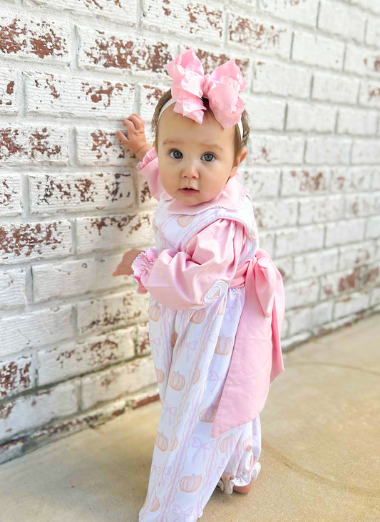 RTS - Grand Millennial Pumpkins and Bows - Wendy’s Bow Back Romper Set