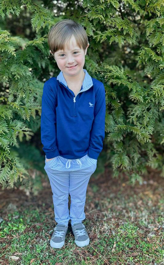 The Prep and Play Collection - Navy Top, Blue Striped Joggers