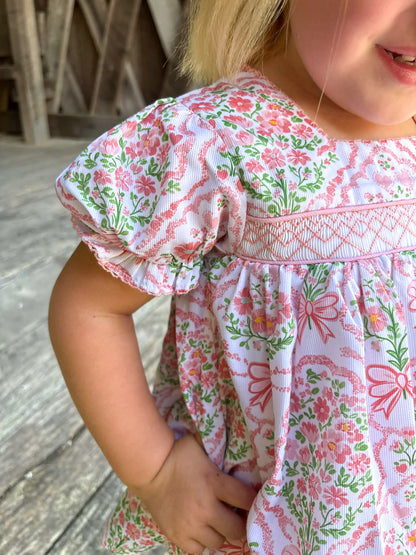 Blushing Bouquets - Penni’s Smocked Bow Back Diaper Set