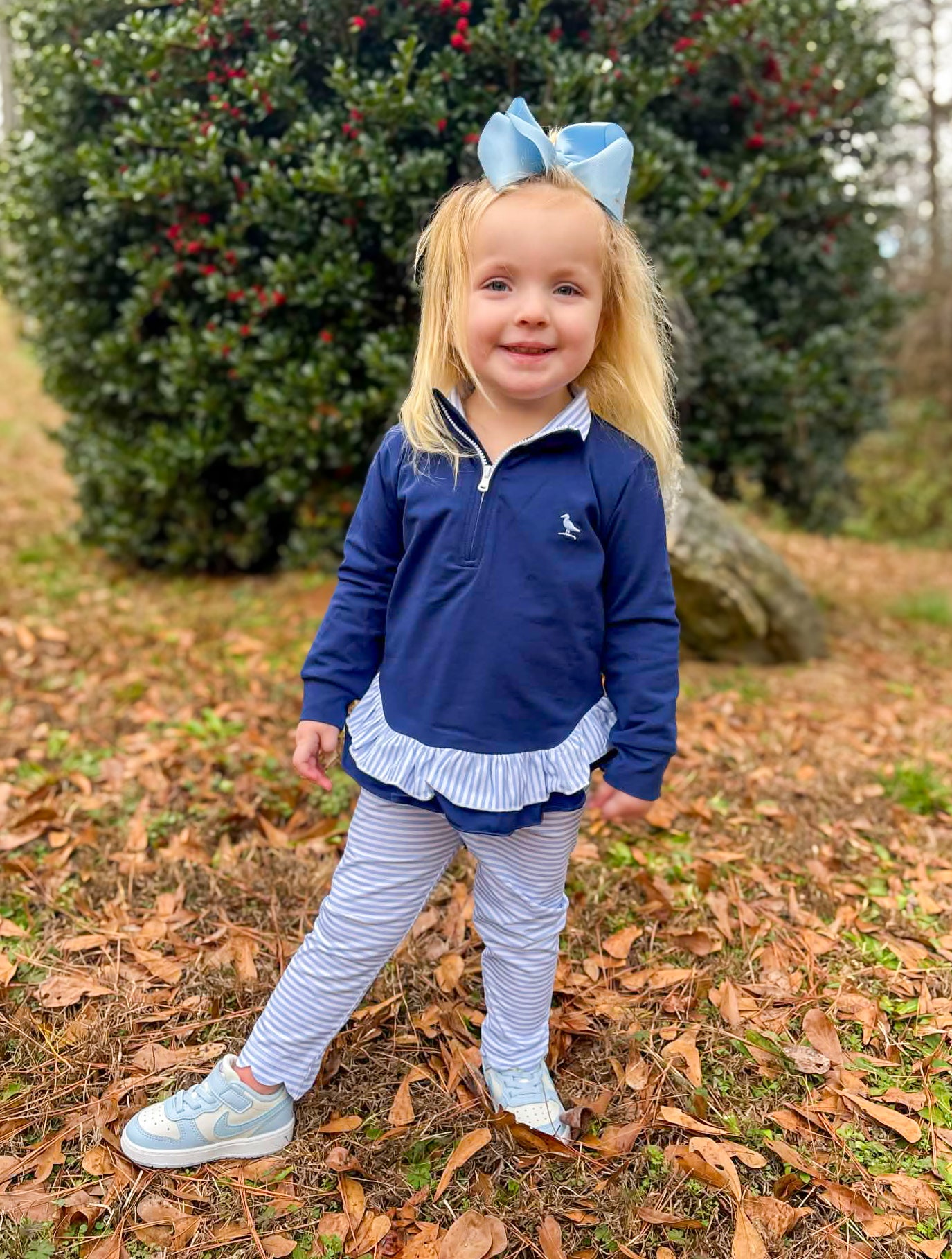 Piper Prep and Play - Navy Ruffled Quarter-Zip Set