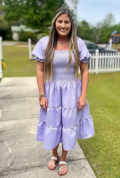 RTS - Periwinkle Petals and Stripes - Mom - Lora’s Puff Sleeve Dress