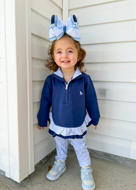 Piper Prep and Play - Navy Ruffled Quarter-Zip Set