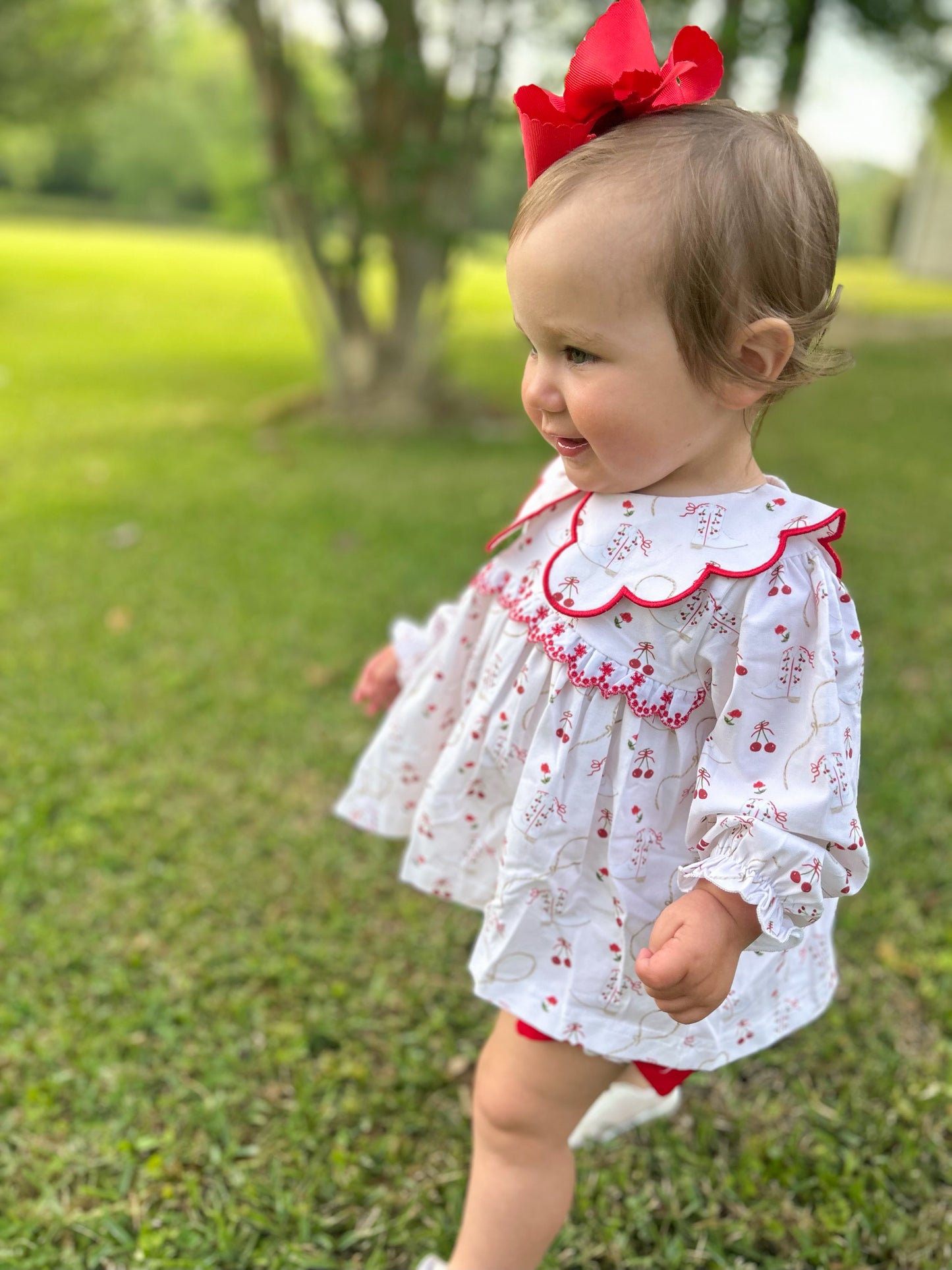 Cherry Bloom Rodeo - Presley’s Embroidered Lace Diaper Set