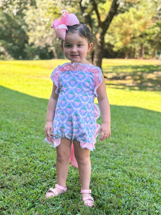 Grand Millennial Strawberry Trellis - Libby Claire’s Bow Back Sunsuit
