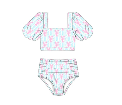 Lobster Trellis - Mom - Bishop Sleeve 2-Piece Swim