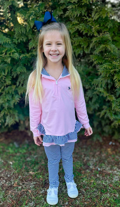 Piper Prep and Play - Pink Ruffled Quarter-Zip Set