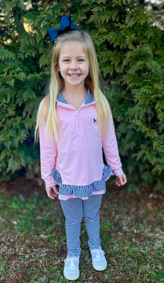 Piper Prep and Play - Pink Ruffled Quarter-Zip Set
