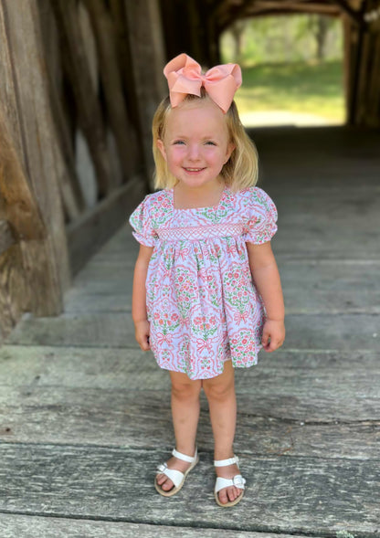 Blushing Bouquets - Penni’s Smocked Bow Back Diaper Set