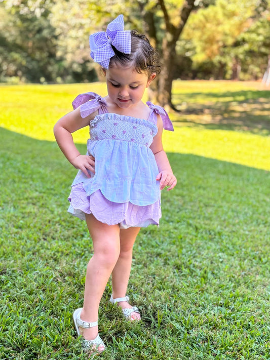 Lavender Gingham Bows - Myra Lou’s Smocked Swiss Dot Diaper Bubble