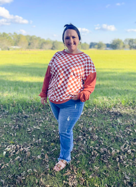 RTS - Fall Coquette Bows - Mom - Oversized Checkered Sweater