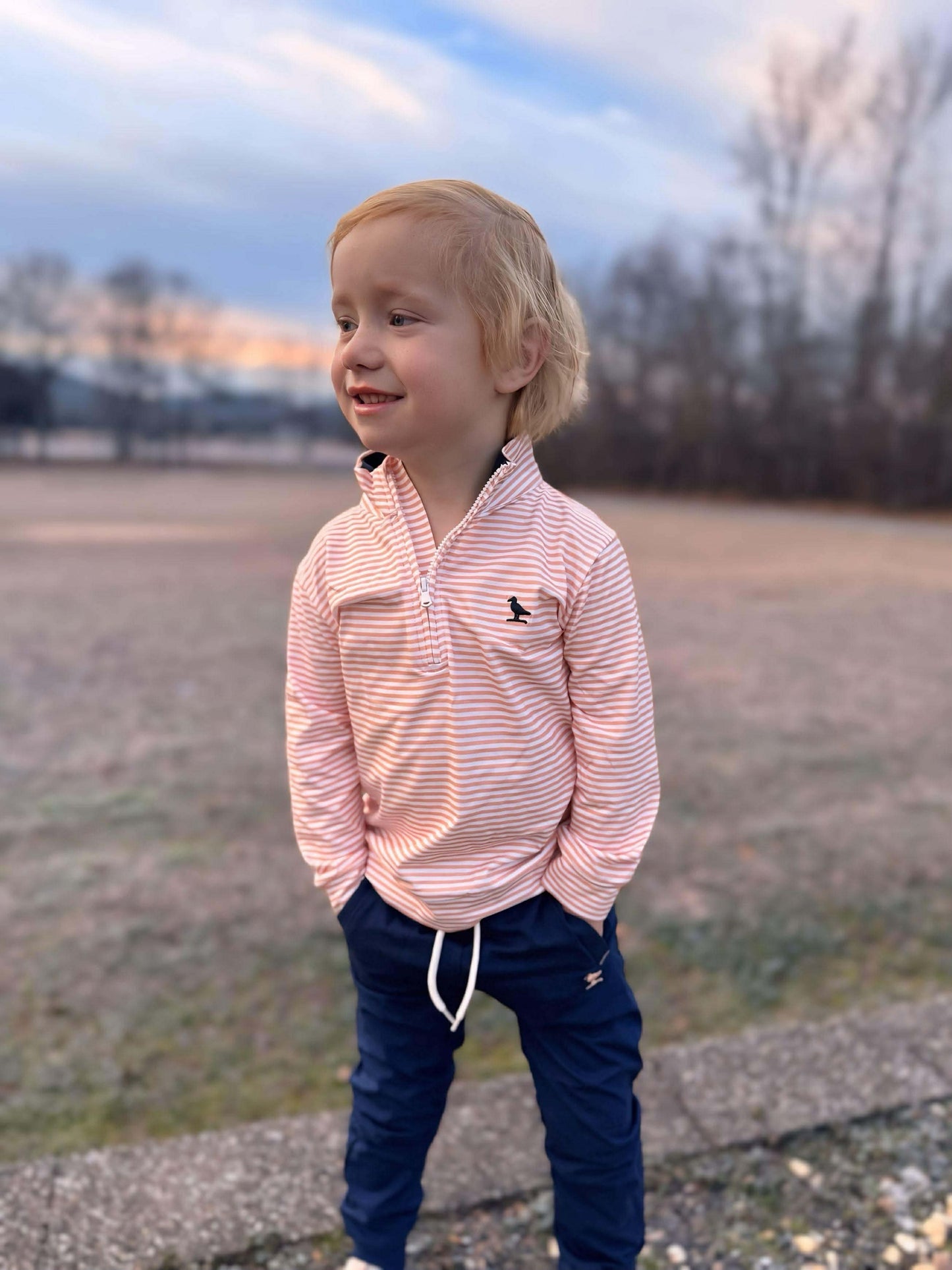 The Prep and Play Collection - Coral Striped Top, Navy Joggers