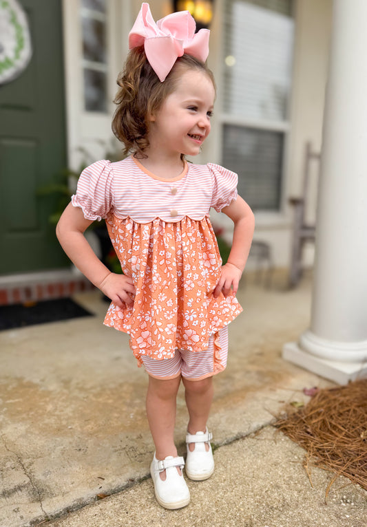 RTS - Fall Floral - Penni’s Scalloped Yoke Ruffle Short Set