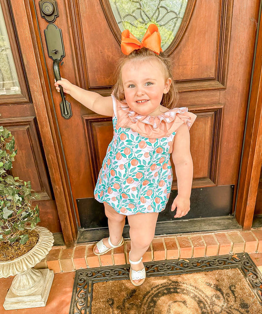 Summer Oranges - Erwin’s Double Ruffle Bow Back Bubble - Girl