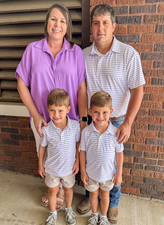 RTS - Proper Polo - DAD - Periwinkle Petals and Stripes