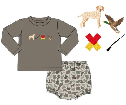 Proper Camo- Saylor Long Sleeve French Knot Diaper Set