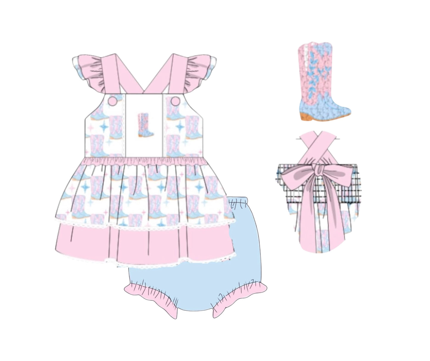 Boot Scootin’ Cutie - Myra Lou’s French Knot Diaper Bloomer Set