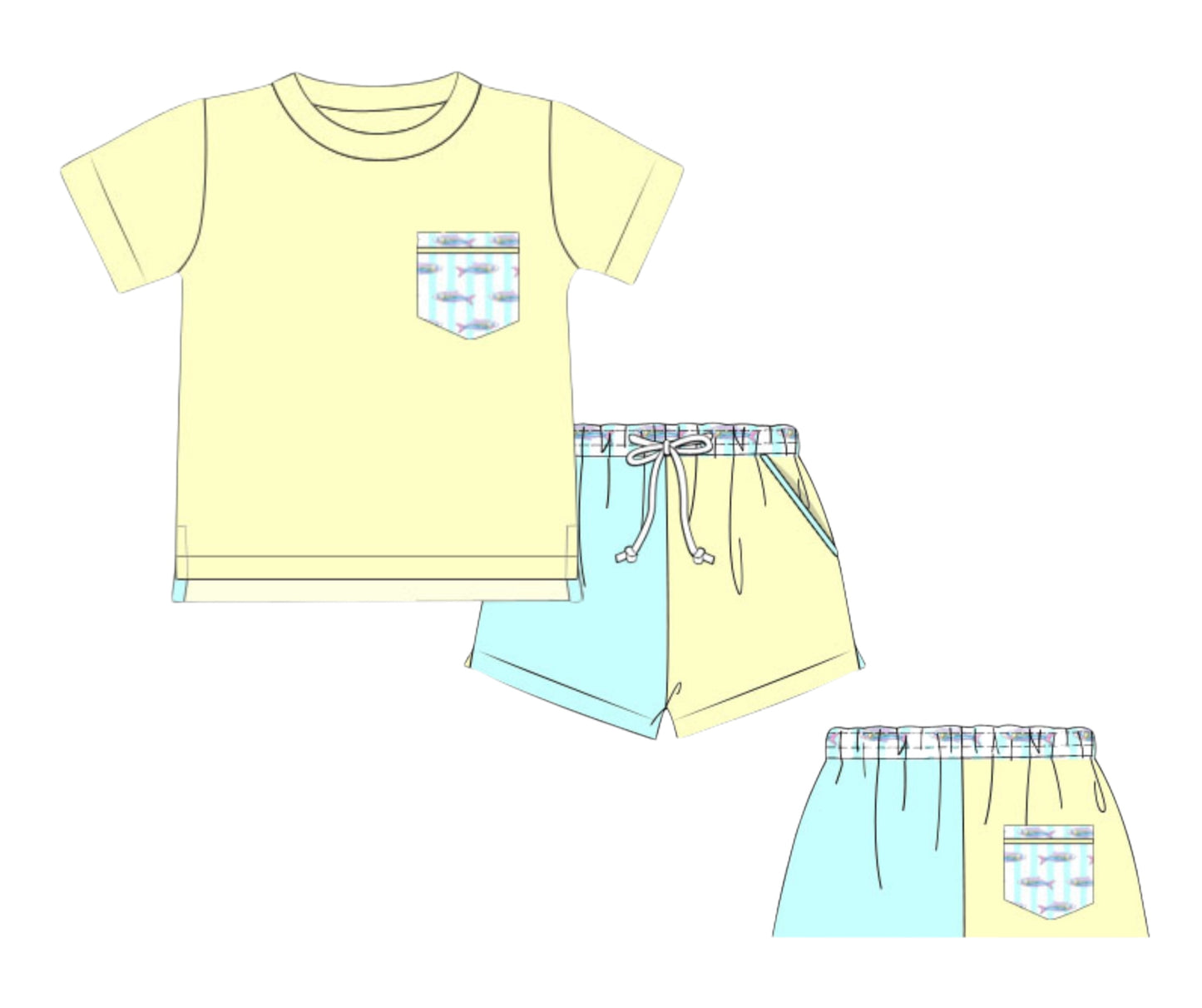 Hattie’s Fishes - Saylor’s Pocket Tee And Proper Prep Shortie Set
