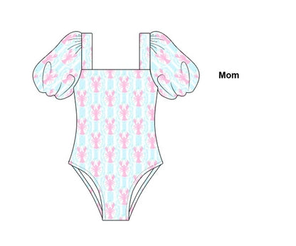Lobster Trellis - Mom - Bishop Sleeve One Piece Swim