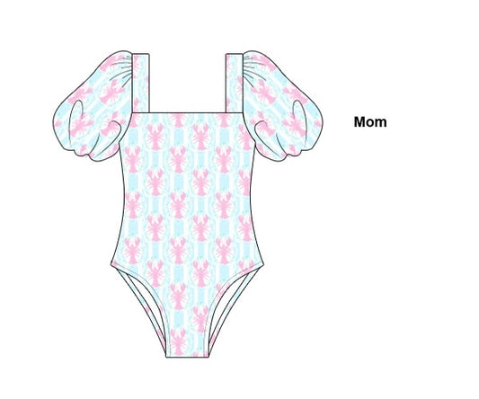 Lobster Trellis - Mom - Bishop Sleeve One Piece Swim