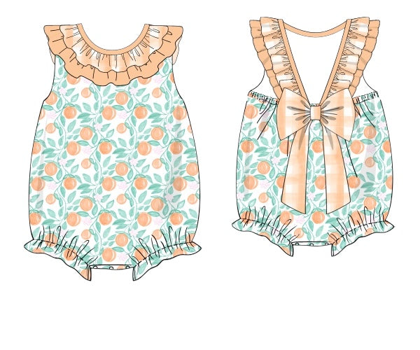 Summer Oranges - Erwin’s Double Ruffle Bow Back Bubble - Girl