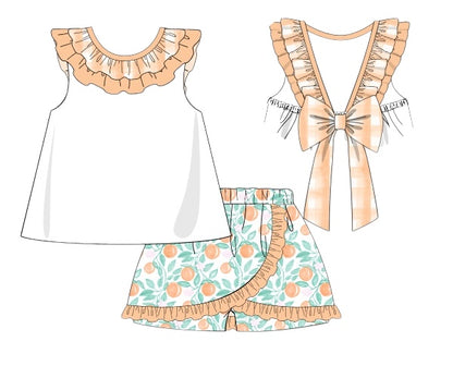 Summer Oranges - Erwin’s Double Ruffle Bow Back Skort Set