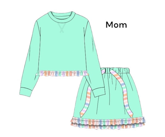 Sorbet Stripes - Ruffle Sleeve Pullover Skort Set - Mom