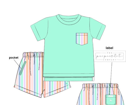 Sorbet Stripes- Saylor’s Proper Pocket Tee and Shortie Set