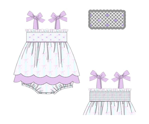 Lavender Gingham Bows - Myra Lou’s Smocked Swiss Dot Diaper Bubble
