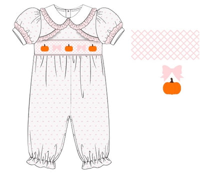 RTS - Swiss Dot Pumpkins - Allison’s Smocked Romper