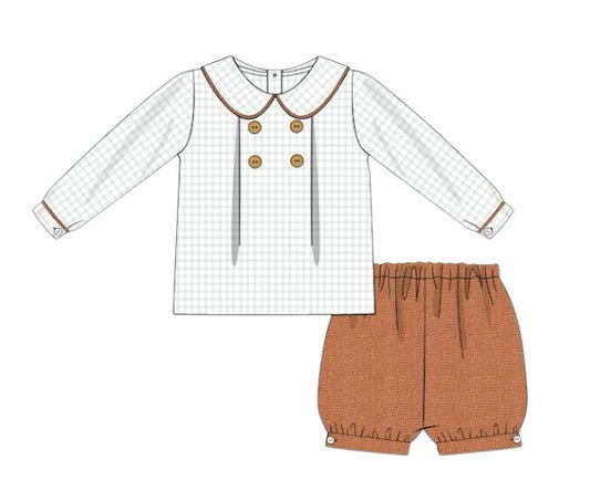 Autumn Hues- Boys Peter Pan Collar Top and Bloomer Short Set