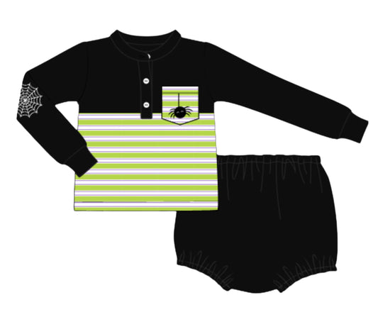 Spooky Cute Spiders- Henley’s French Knot Pocket Tee Diaper Set