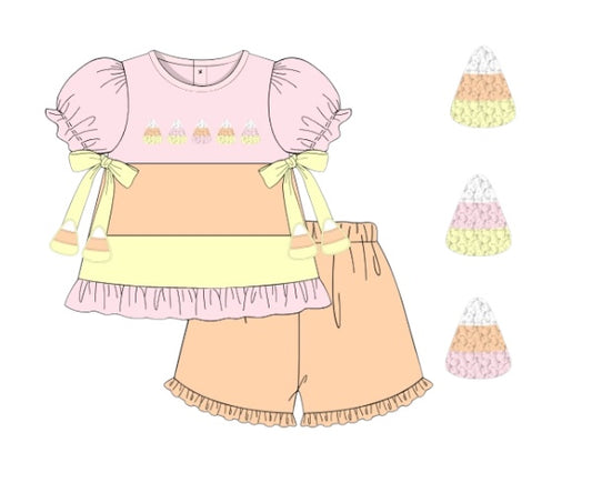 Candy Corn Color Block: Girl Shorts Set