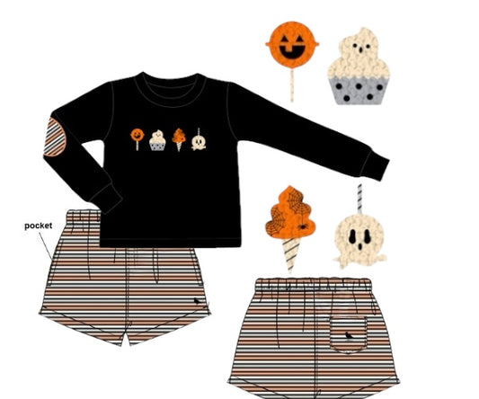 RTS - French Knot Spooky Snacks - Sawyer’s Elbow Patch Shorties Set