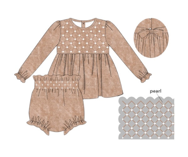 Velvet Christmas - Henrietta’s Geo Smocked Waist Diaper Bloomer Set