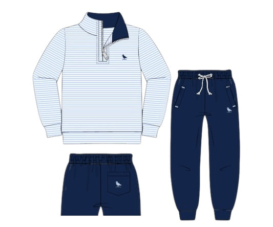 The Prep and Play Collection - Blue Striped Top, Navy Joggers