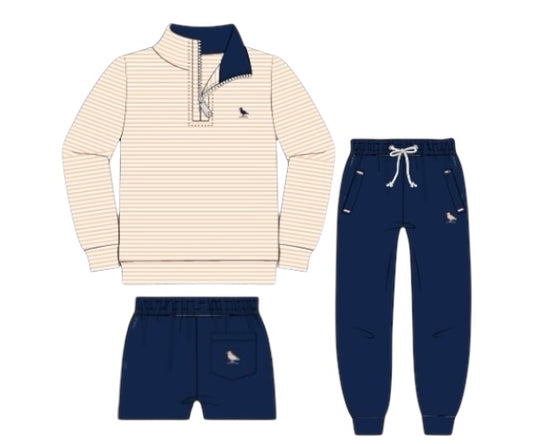 The Prep and Play Collection - Coral Striped Top, Navy Joggers