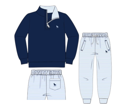 The Prep and Play Collection - Navy Top, Blue Striped Joggers