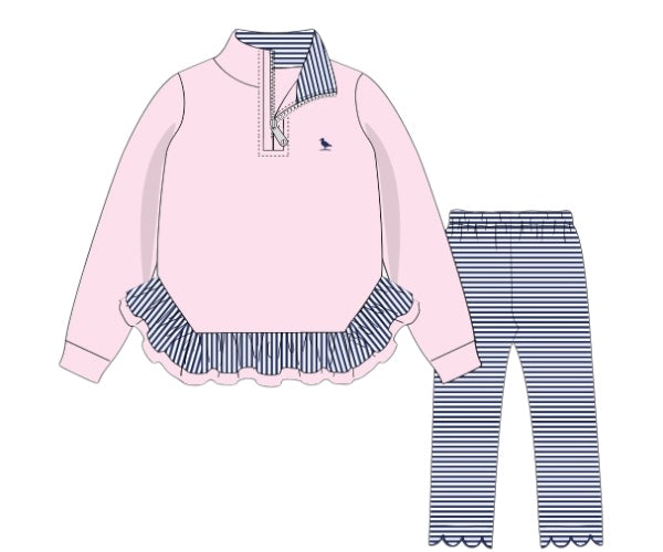 Piper Prep and Play - Pink Ruffled Quarter-Zip Set
