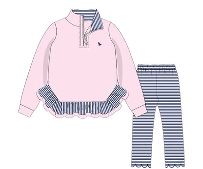 Piper Prep and Play - Pink Ruffled Quarter-Zip Set