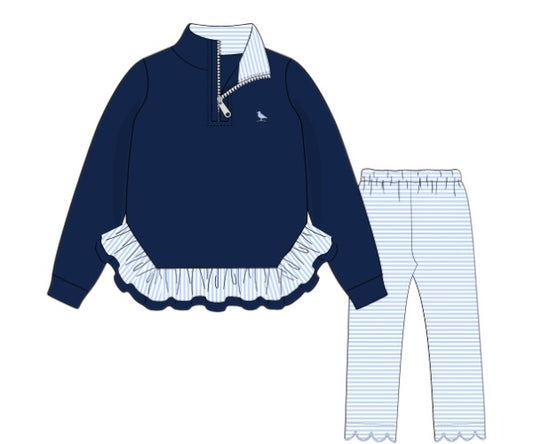 Piper Prep and Play - Navy Ruffled Quarter-Zip Set