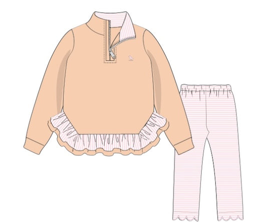 Piper Prep and Play - Coral Ruffled Quarter-Zip Set