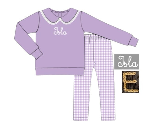 Everyday Isla - Collin’s Chainstitch Name Purple Leggings Set