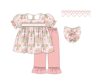 Blushing Bouquets - Penni’s Smocked Bow Back Pants Set